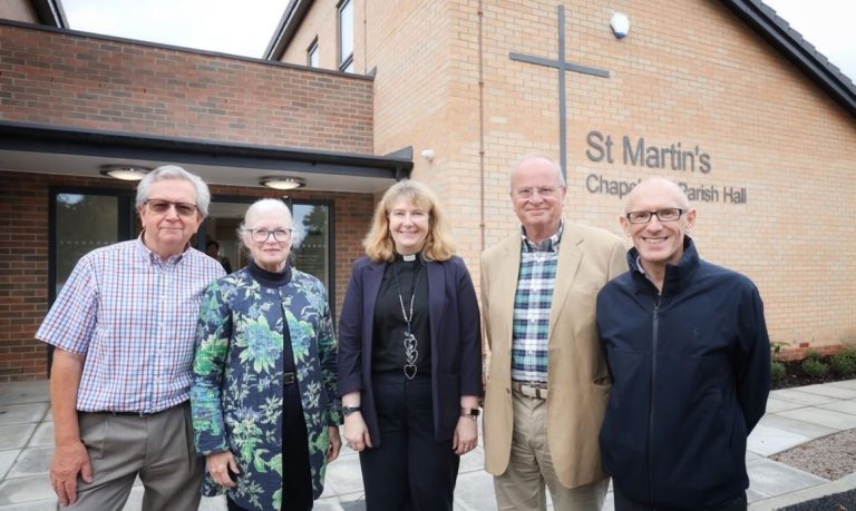 People outside the new chapel at St Martins